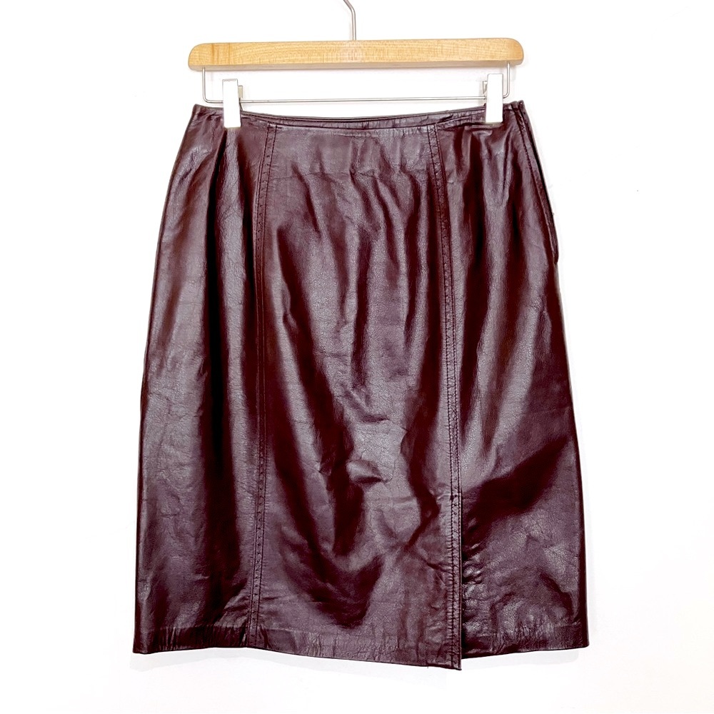 Vintage leather skirt red maroon oxblood pencil mini midi 80s 90s Danier